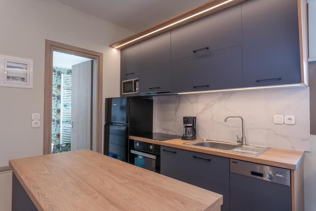 Kuchyň nebo kuchyňský kout v ubytování Akti Vigla Apartments