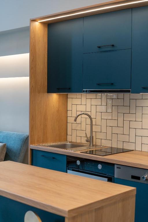 Kuchyň nebo kuchyňský kout v ubytování Akti Vigla Apartments
