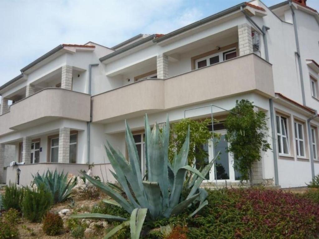 una gran casa blanca con una planta delante en Wohnung in Barbat mit Terrasse und Grill en Barbat na Rabu