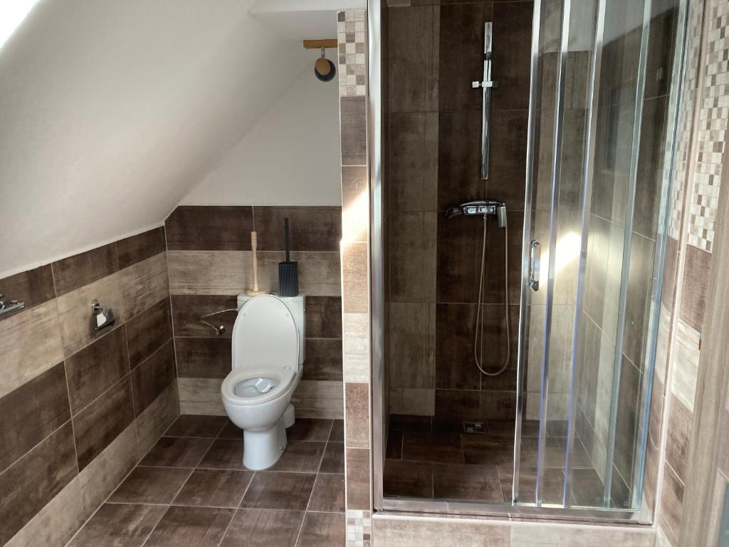 e bagno con servizi igienici e doccia. di ubytování v podkroví a Jindřichŭv Hradec