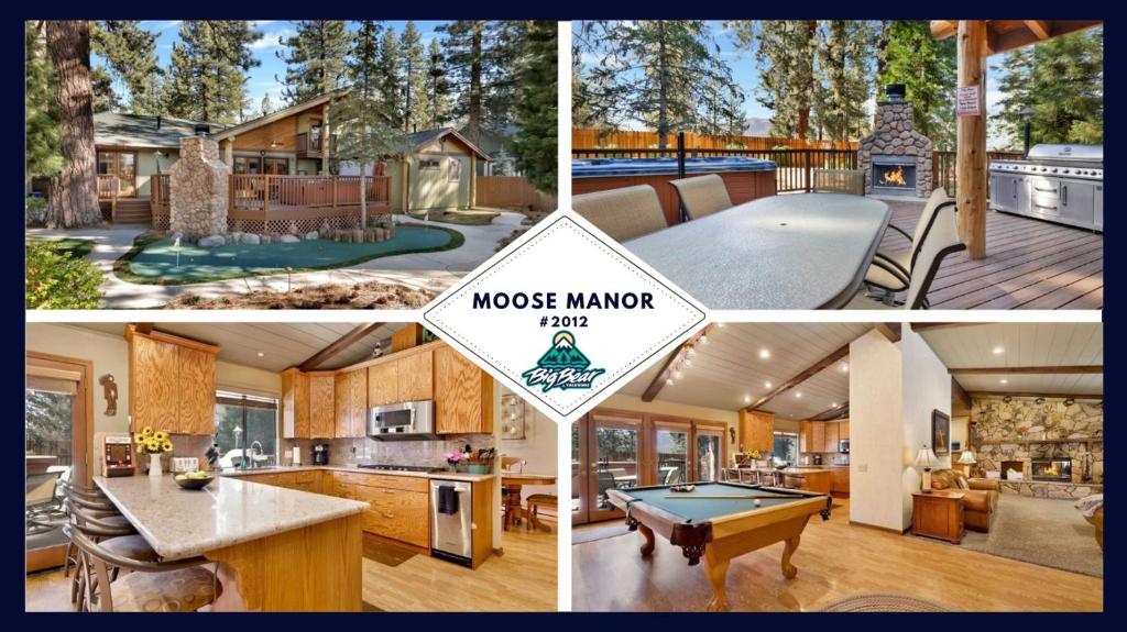 a collage of pictures of a house with a pool table at 2012-Moose Manor home in Big Bear Lake