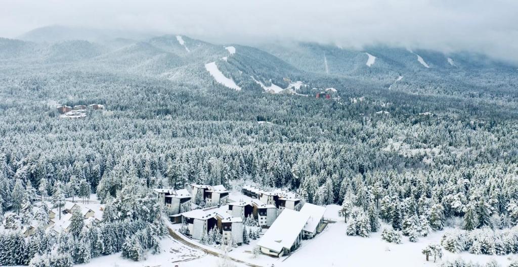 Luftblick auf ein Skigebiet im Schnee in der Unterkunft Forest nest - your place to rest! in Borowez