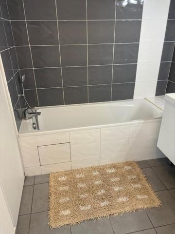 a bathroom with a white tub and a rug at COSYF4 in Toulouse