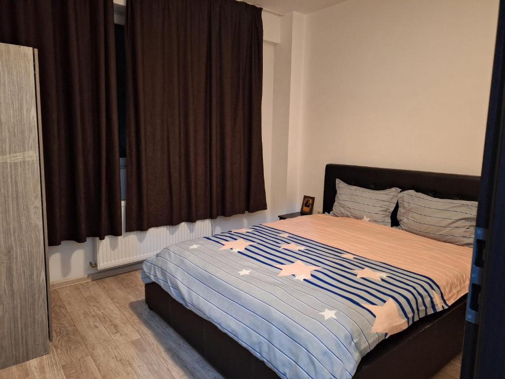 una camera con un letto e una grande finestra di Cazare Regim Hotelier apartament 2 camere Militari a Roşu