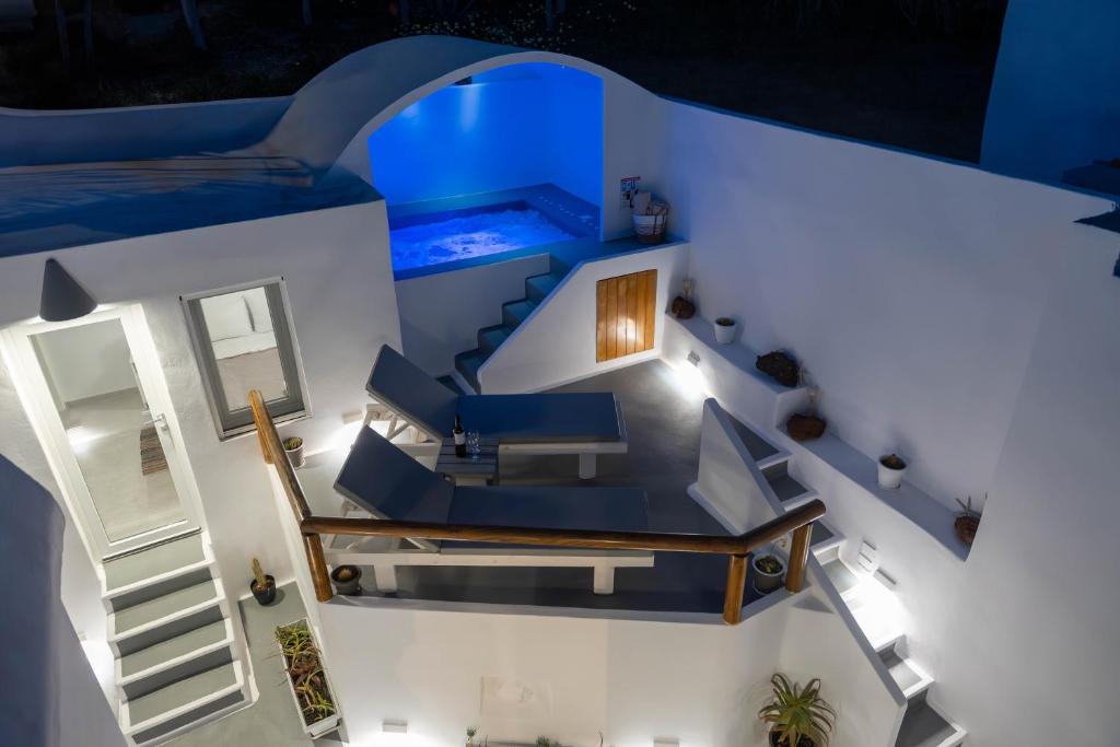 an overhead view of a house with blue ceilings at Casa Evgenia in Pyrgos