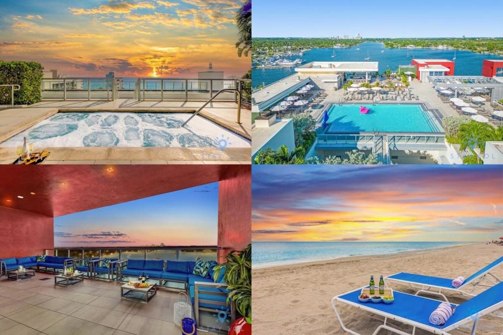 a collage of photos of a resort with a pool at Hollywood Beach Broad-walk - Pool - Gym & Hot Tub in Hollywood