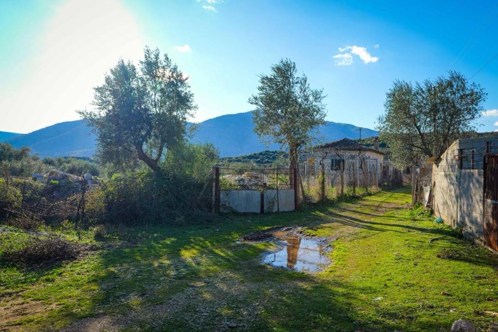 a yard with a fence and a puddle of water at Friends Villa in Sarandë