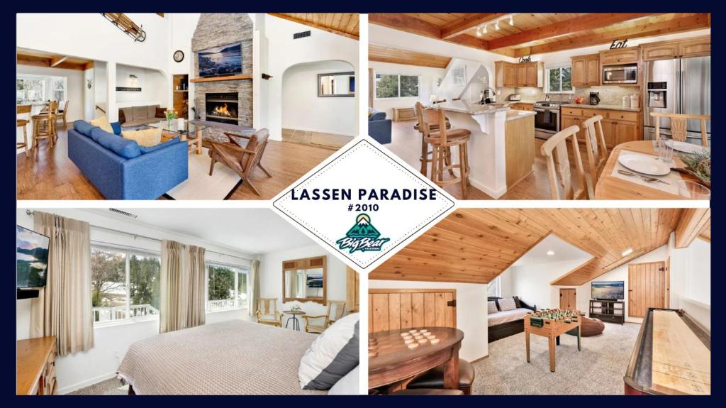 a collage of pictures of a kitchen and a living room at 2010-Lassen Paradise home in Big Bear Lake