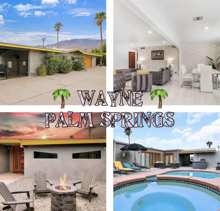 a collage of pictures of a villa with a swimming pool at Welcome To Palm Springs Heatable Pool Spa FirePit Unique in Palm Springs