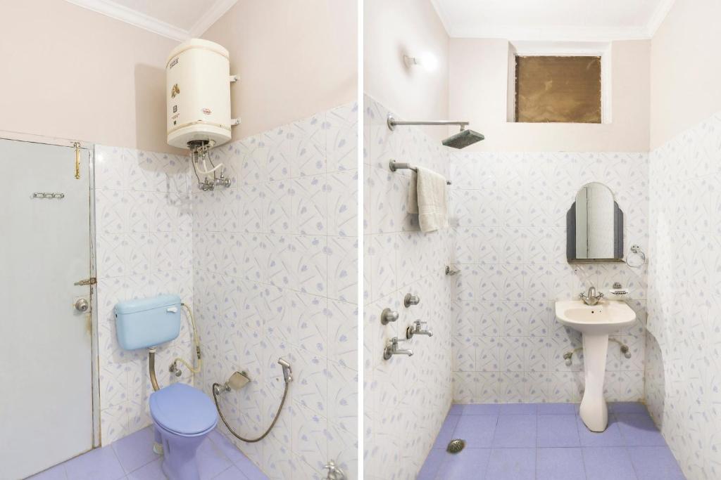 a bathroom with a shower and a toilet and a sink at Super Collection O 1064 Tipsyy Inn Suites 17 in Sohna