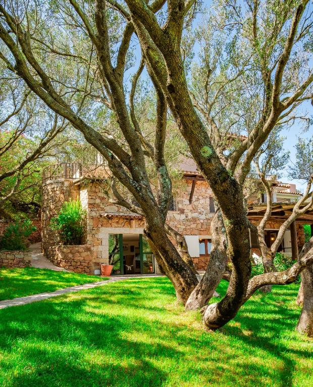 a house with a green yard with trees at Borgo Rudalza Villas & Apartments in Olbia