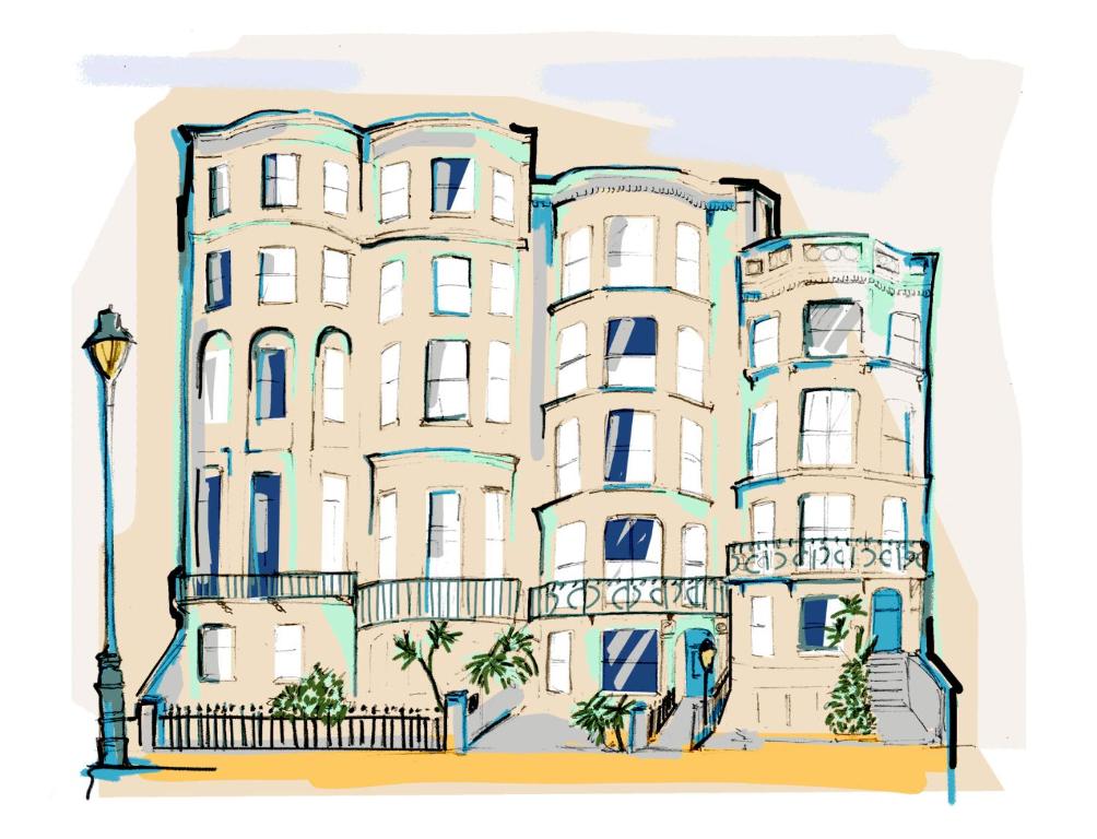 an illustration of a tall building with a street light at No.124 by GuestHouse, Brighton in Brighton & Hove