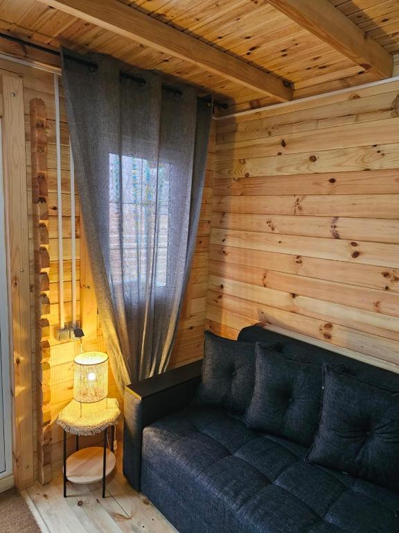 sala de estar con sofá y ventana en Экопарк, en Bălţi