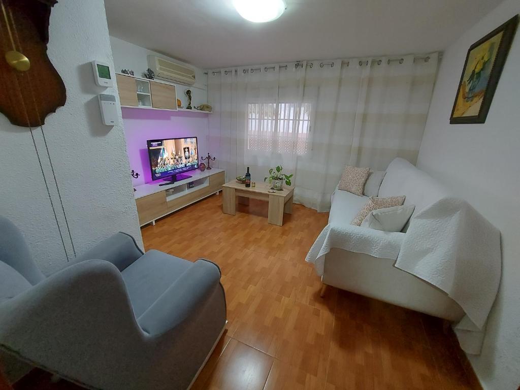 a living room with a couch and a tv at Apartamento acogedor Córdoba in Córdoba