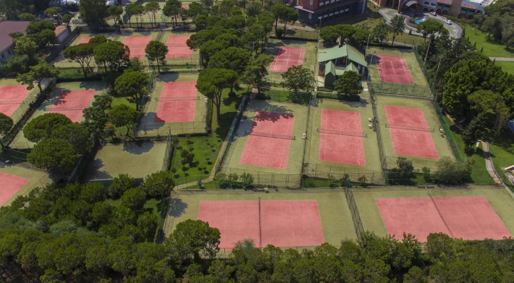 an aerial view of a park with colored fields at Megasaray Club Belek in Belek