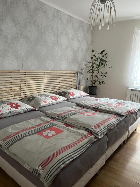 1 dormitorio con 1 cama grande en una habitación en Ubytování Mája en Liberec