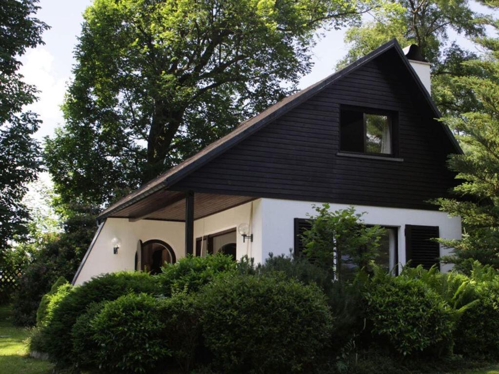 a white and black house with a black roof at Drebach Modern retreat in Drebach