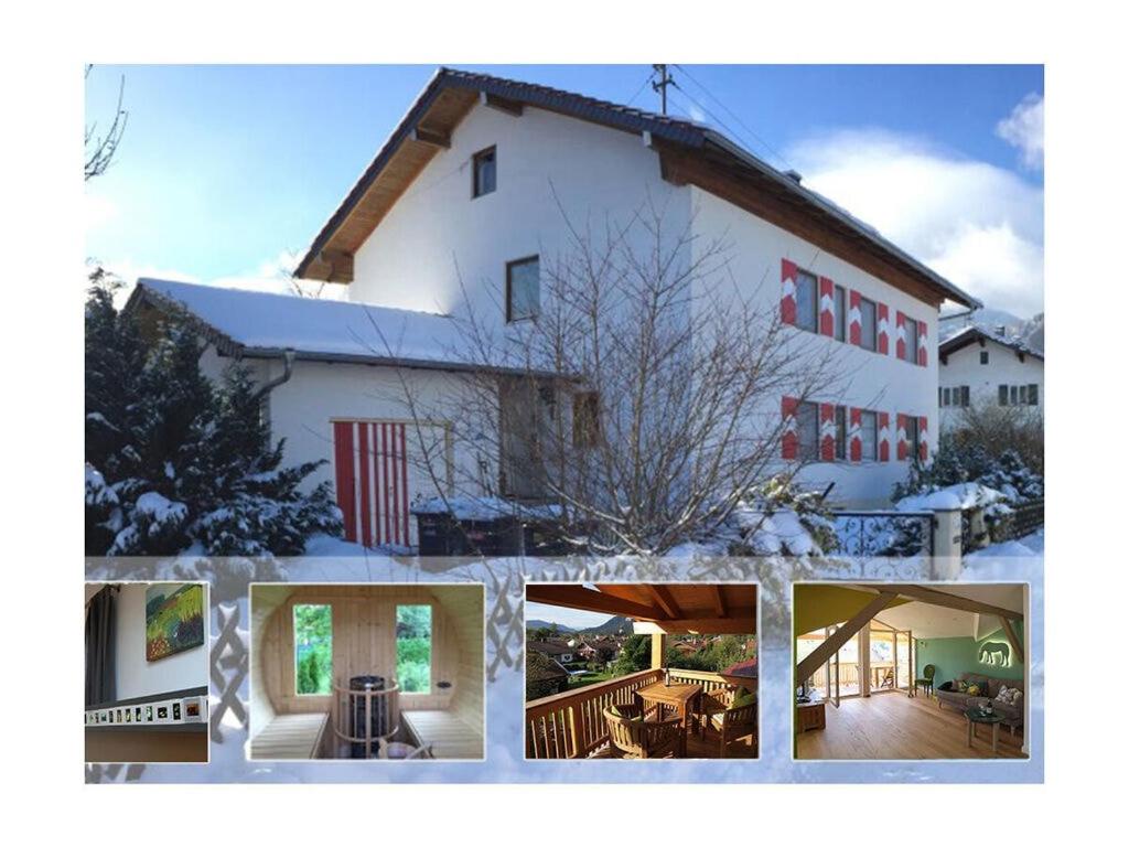 a collage of photos of a house in the snow at Villa Carefree Suite in Grassau