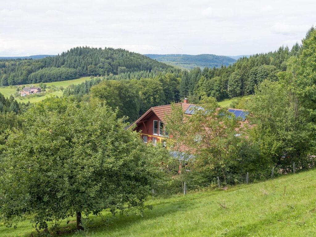 una casa en una colina con árboles en un campo en Jolly Joker Modern Retreat, en Freiamt