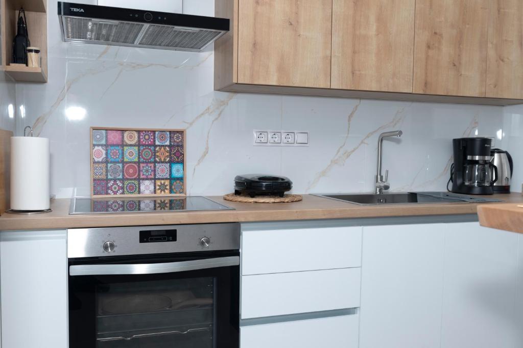Kuchyň nebo kuchyňský kout v ubytování Elixrysos Apartment 2