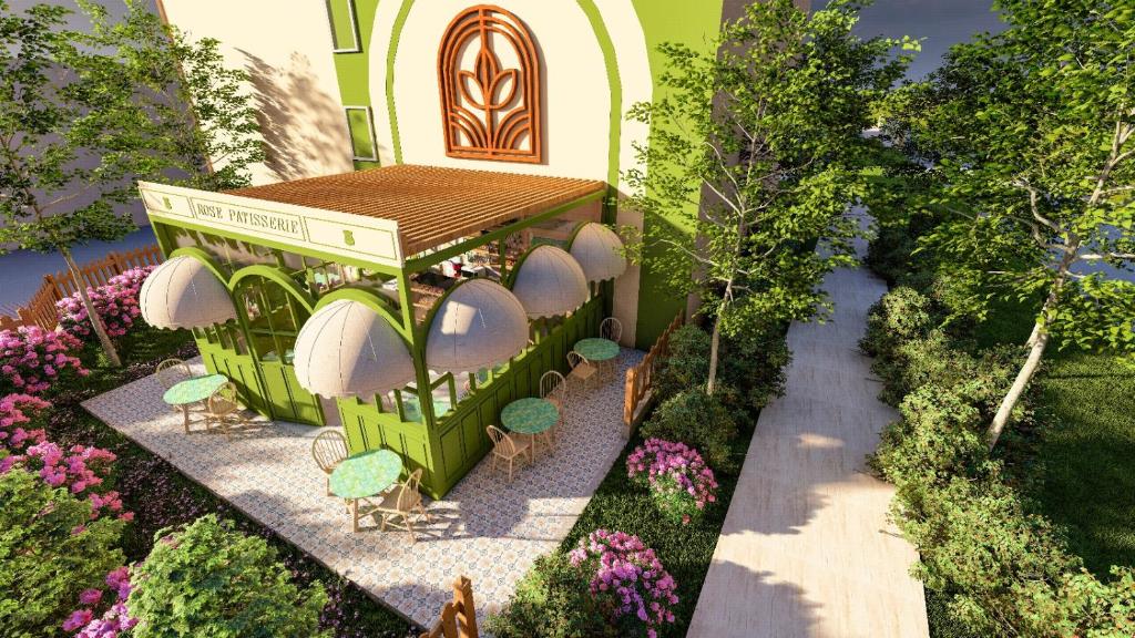 wykonanie ogrodu z budynkiem w obiekcie ROSE GARDEN PREMIUM w mieście Antalya