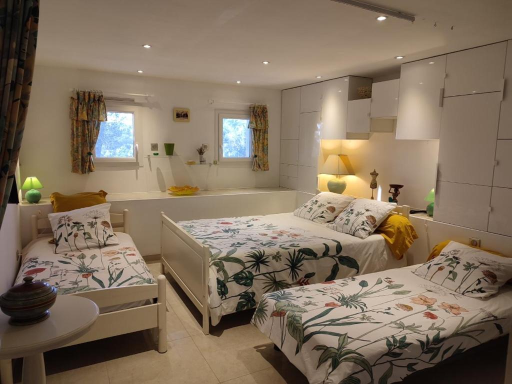 1 Schlafzimmer mit 2 Betten in einem Zimmer in der Unterkunft Villa Coronille calme et nature in Entrecasteaux