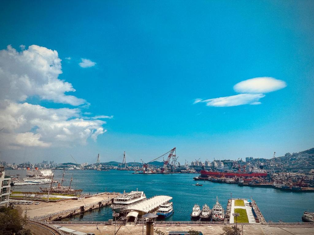 a view of a harbor with boats in the water at Stay Gaon in Busan