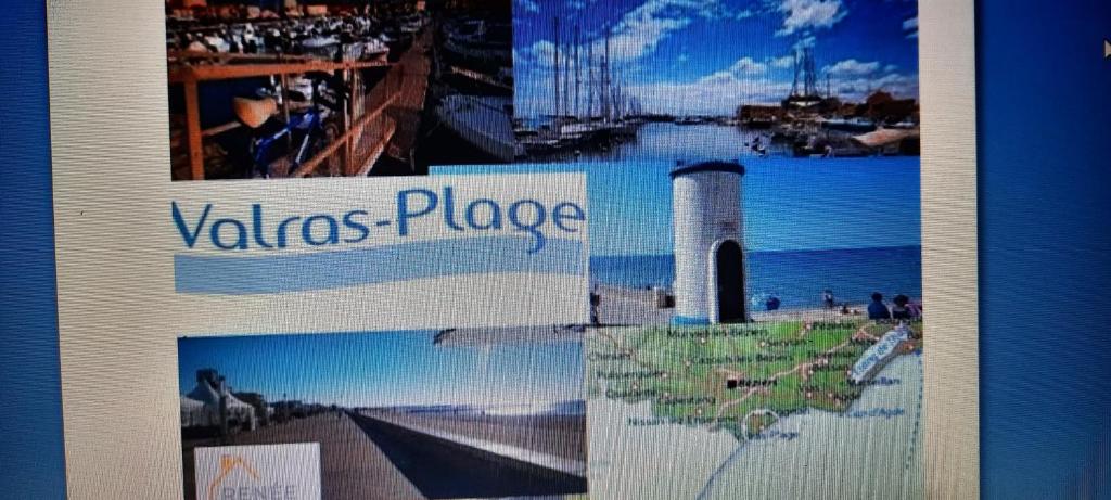 un collage de photographies d&#39;une plage avec un phare dans l&#39;établissement Maison de la plage, à Valras-Plage