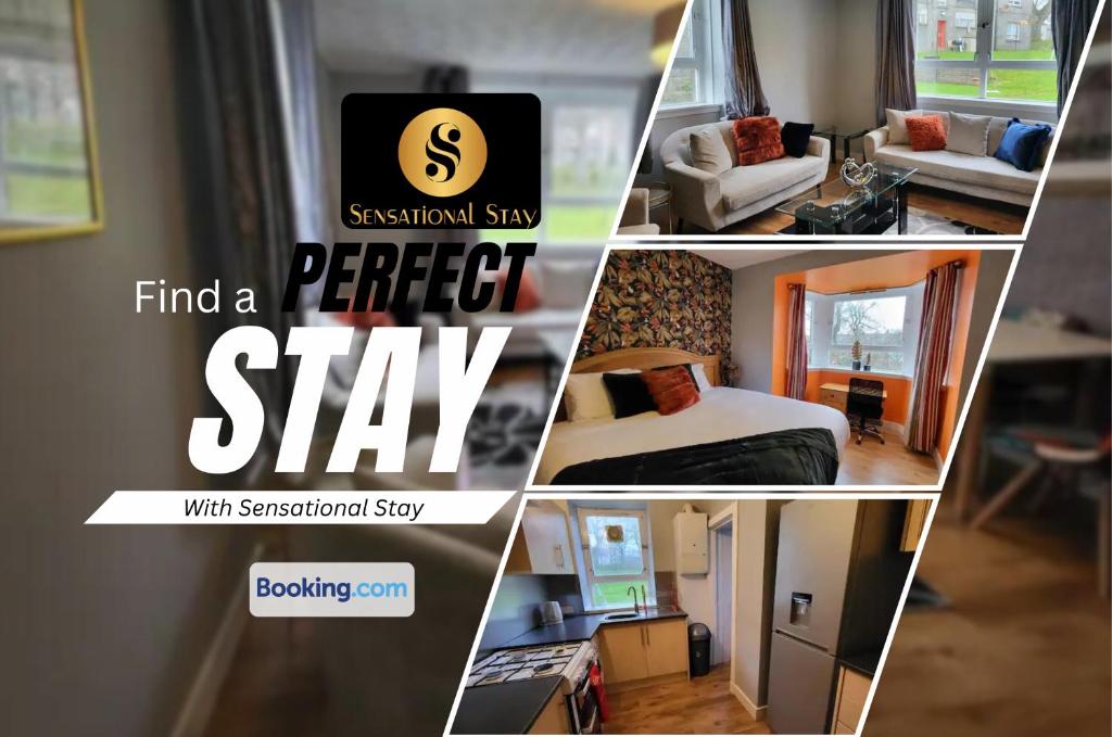 Business & Familes Three Bedrooms By Sensational Stay Short Lets & Serviced Accommodation, Aberdeen With Balcony & Free Parking في أبردين: مجموعة من الصور المختلفة لغرفة فندق