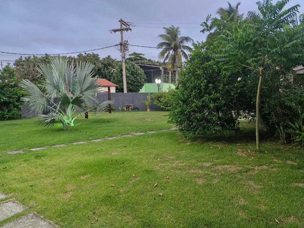 a yard with green grass and a tree at Suite para familia! in Saquarema