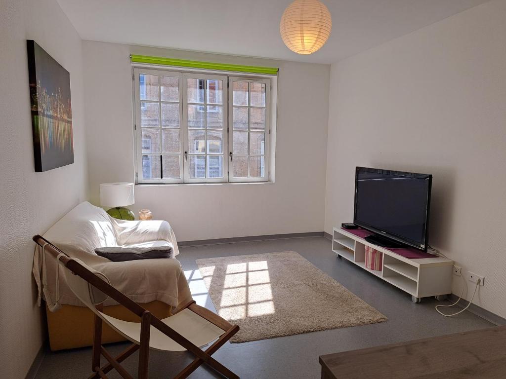 TV a/nebo společenská místnost v ubytování Appartement proche centre ville et sur les remparts