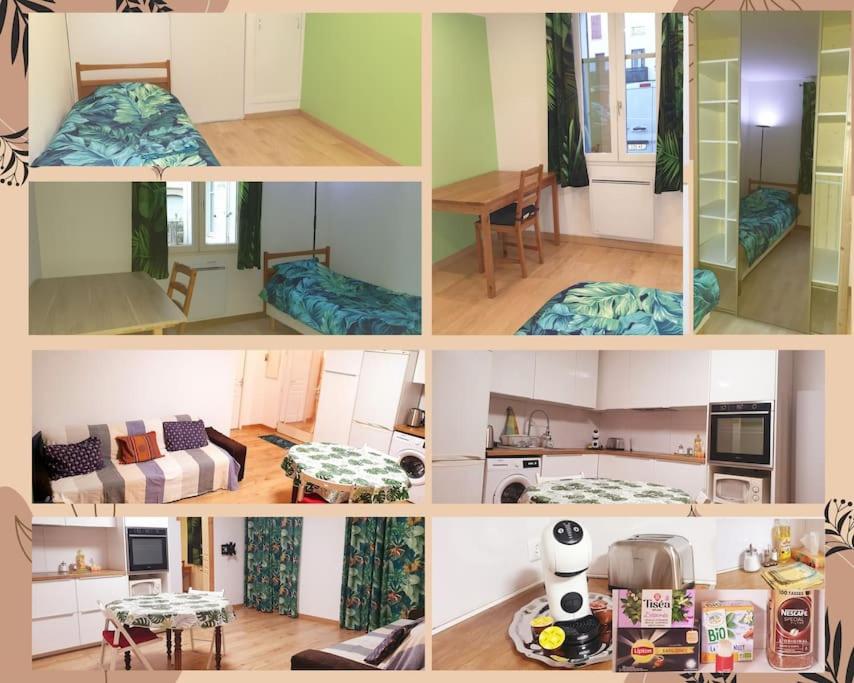un collage de quatre photos d'une pièce dans l'établissement Cosy apartment Paris + Disneyland, à Limeil-Brévannes