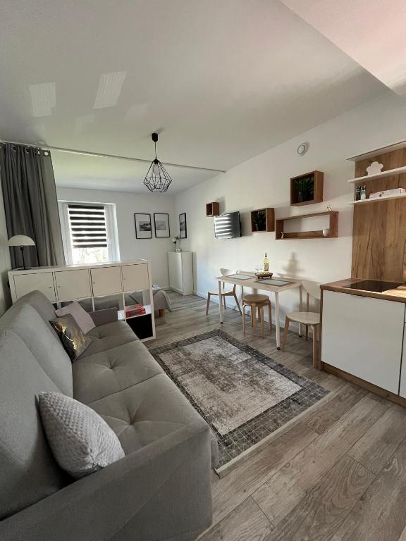 a living room with a couch and a table at Adventure Base A&B in Stronie Śląskie