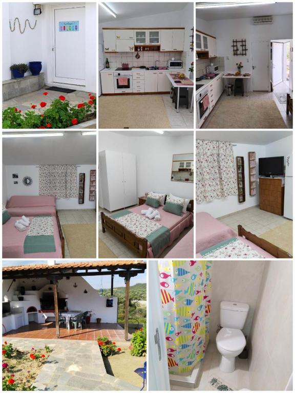 a collage of photos of a kitchen and a house at Mountain Top Eleochori Βουνοκορφή in Elaiokhórion