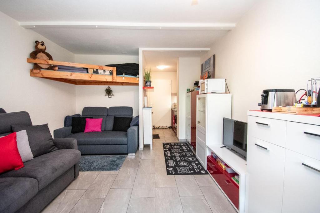 Kuchyň nebo kuchyňský kout v ubytování Ravissant studio avec terrasse à Torgon