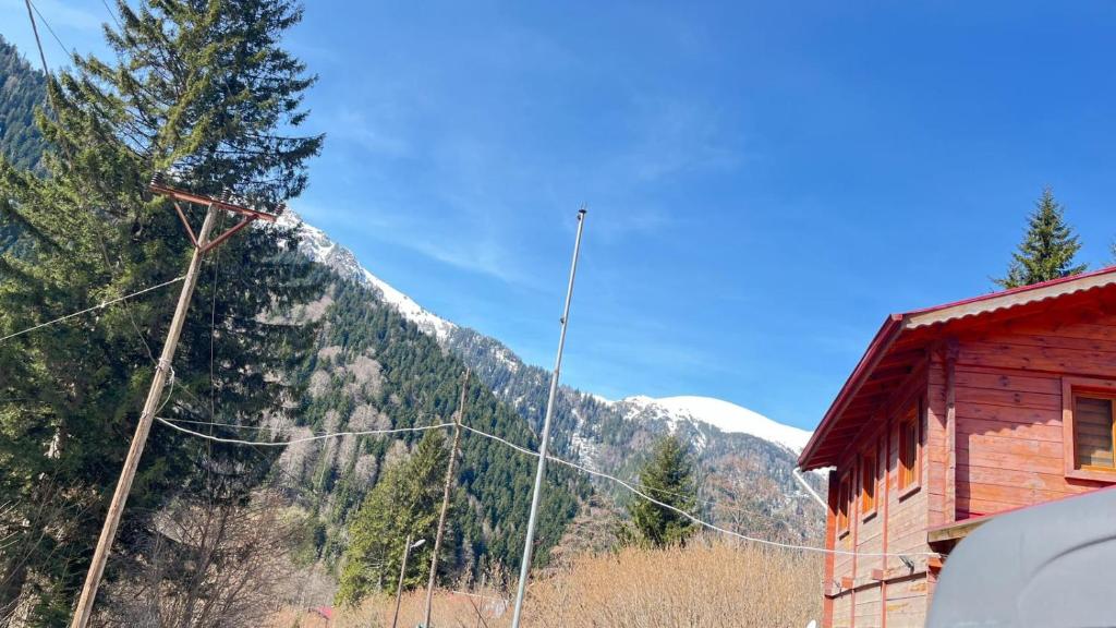 vistas a una montaña con una casa y una montaña en Çat Hause Mountain en Çamlıhemşin