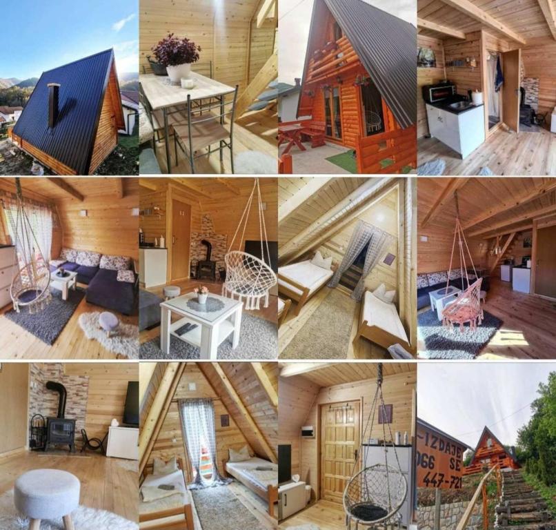 a collage of photos of a tiny house at Konak kod Tose in Banja Luka