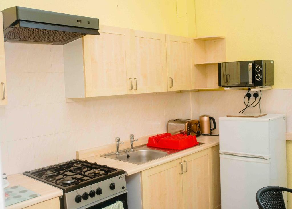 a small kitchen with a sink and a stove at THE CHADWICK in Skegness