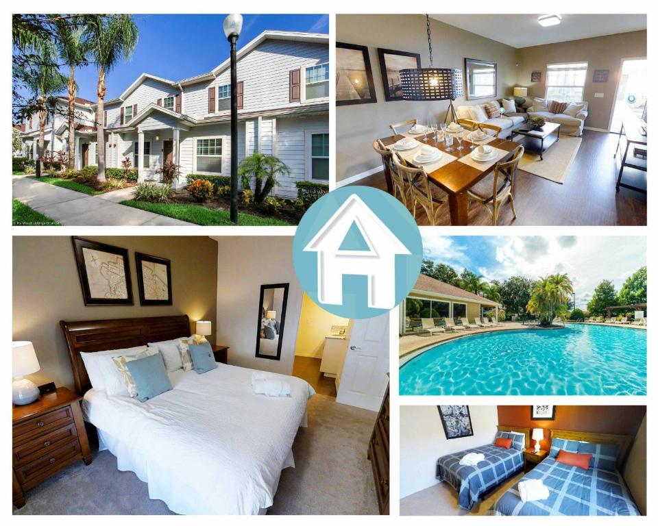 un collage de photos d'une maison et d'une piscine dans l'établissement Lucaya Village Resort 3 Bedroom Vacation Home 1503, à Kissimmee
