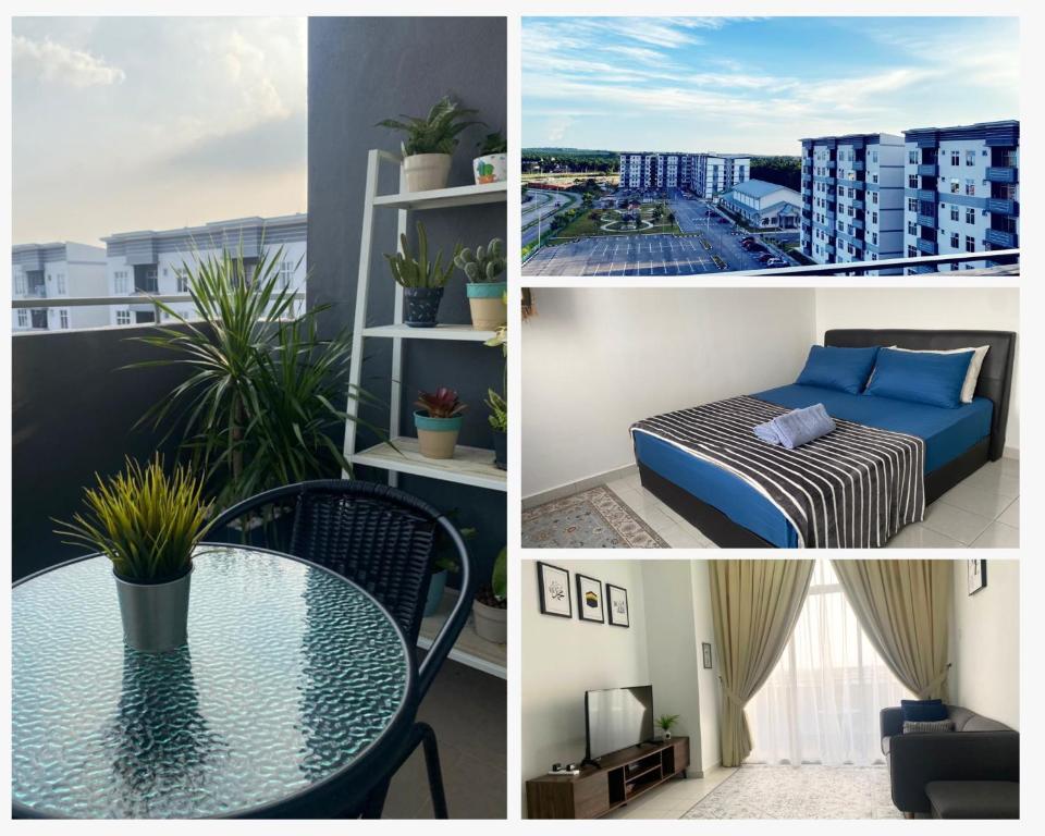 a collage of photos of a apartment with a bed and a table at Al-Amin Homestay, Jasin, Melaka in Jasin