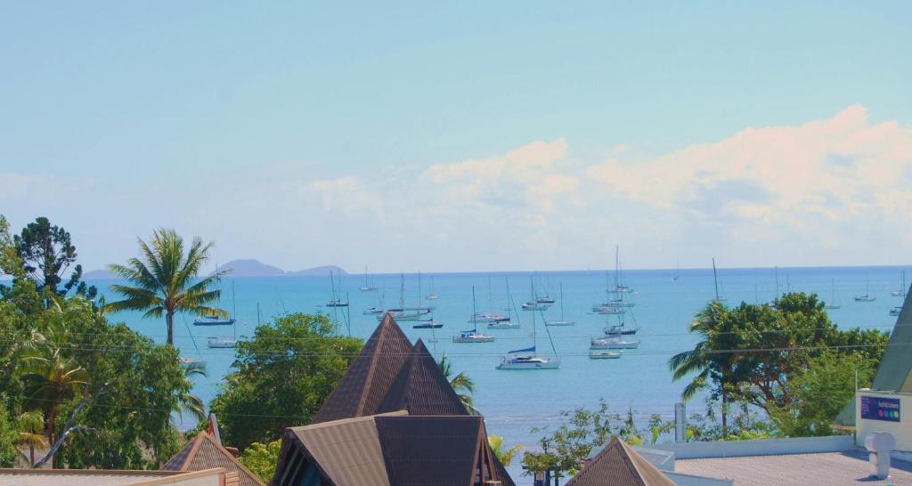 a view of a harbor with boats in the water at Airlie Beach Apartments in Airlie Beach