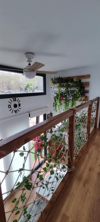 a room with a staircase with plants and a window at Fantástica Tiny House De luxe in Canet de Mar
