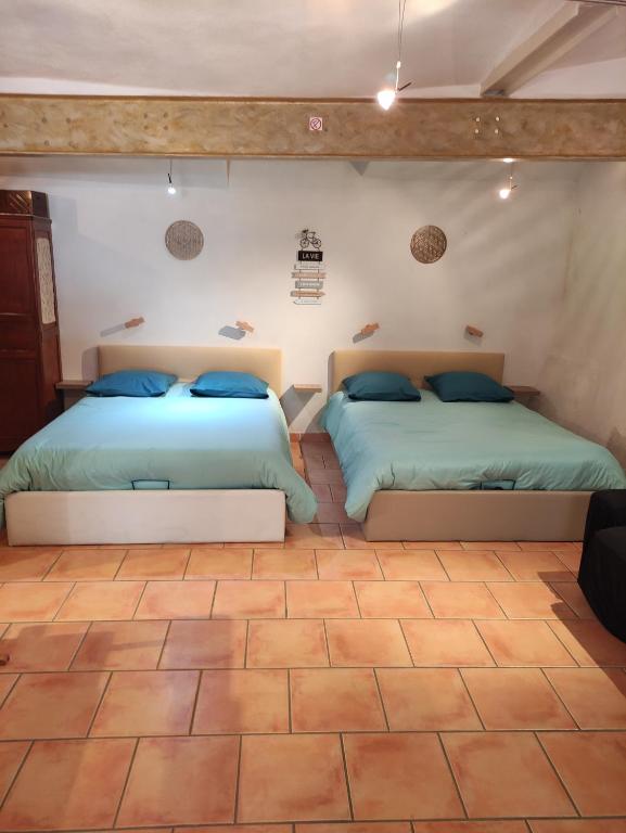 a bedroom with two beds in a room at Chambre atypique : La Grotte in Bez-et-Esparon