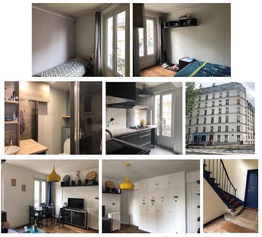 un collage de photos d'une cuisine et d'un appartement dans l'établissement Port Royal Paris - Proche Pantheon, à Paris