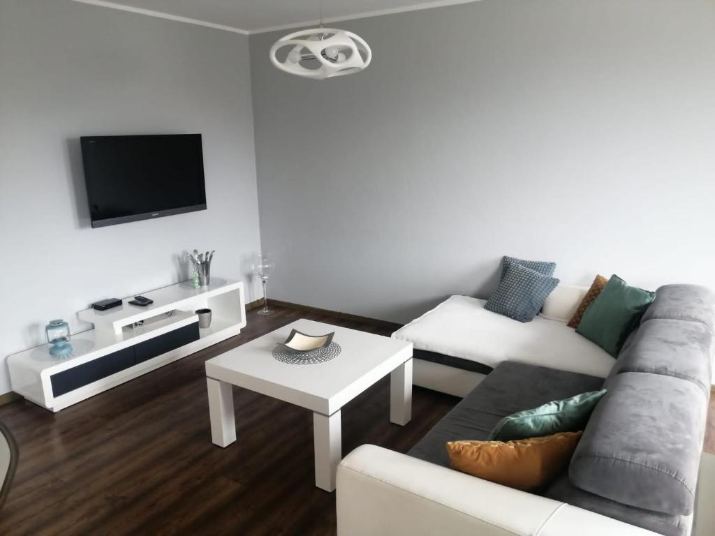 Televízia a/alebo spoločenská miestnosť v ubytovaní Apartament 35