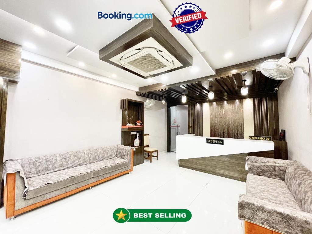 a rendering of a best selling room in a building at Hotel Nandini Palace ! Varanasi ! ! fully-Air-Conditioned-hotel family-friendly-hotel, near-Kashi-Vishwanath-Temple and Ganga ghat in Varanasi