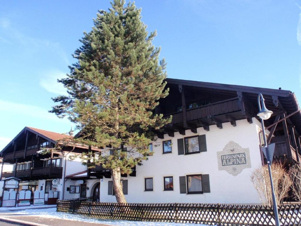 a pine tree in front of a building at Ferienwohnung für 4 Personen ca 55 qm in Inzell, Bayern Oberbayern in Inzell