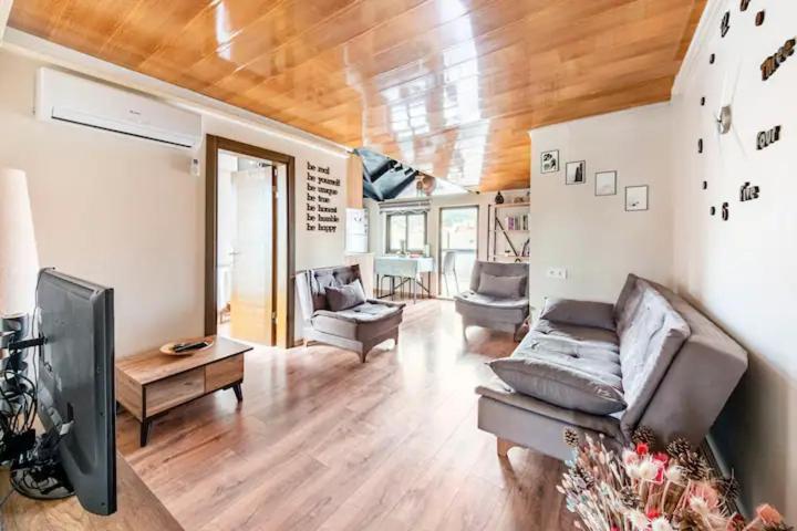 a living room with a couch and a tv at Arya Roof House in Marmaris