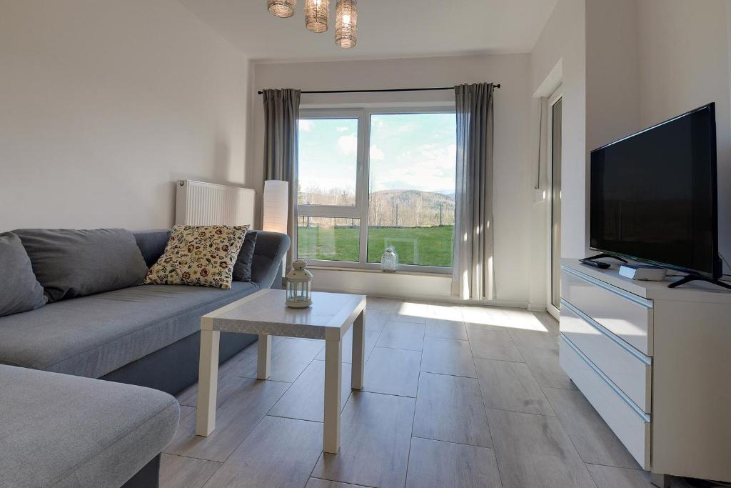 Televízia a/alebo spoločenská miestnosť v ubytovaní Przytulne Apartamenty Sun Seasons 24 z Pięknym Widokiem w Szklarskiej Porębie by Noclegi Renters