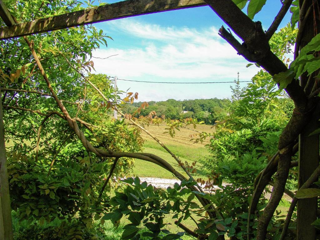 a view of a field from a garden with trees at Snug cottage in Saint Eutrope De Born with pool in Saint-Eutrope-de-Born